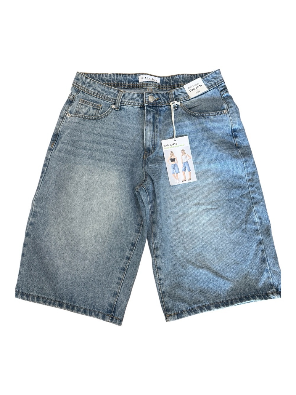 Witty Fox 90s Baggy Dad Jorts Light Wash Denim Streetwear 9/29
